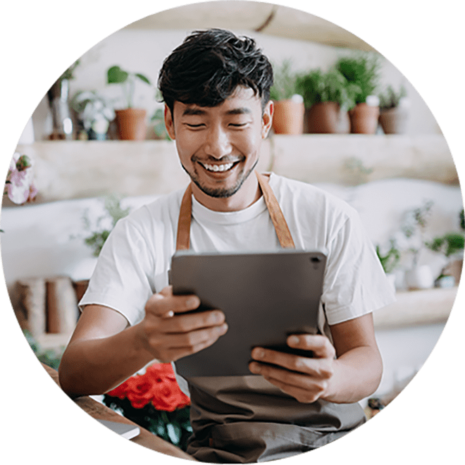 man using tablet